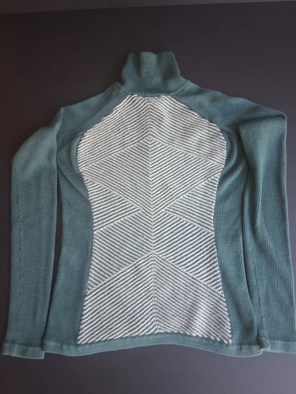 Smart Wool Women’s Teal And Cream Quarter-Zip Textured Front Sweater Fall SizeM